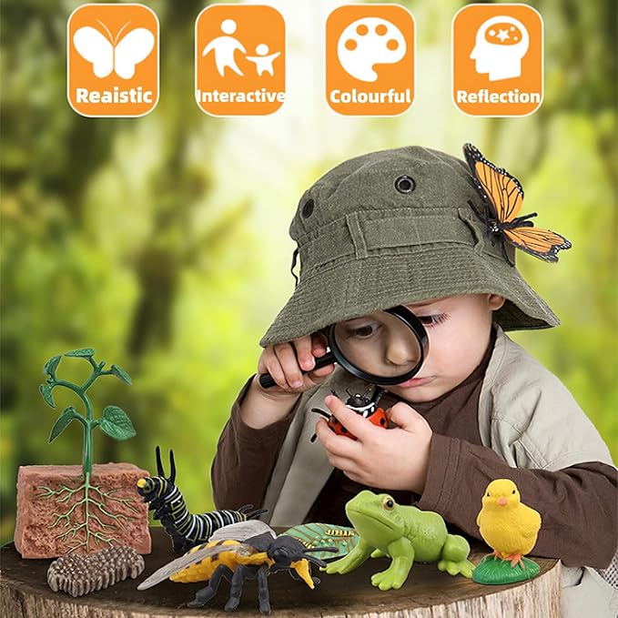 Montessori Life Cycle Animal Figurines Learning & Education Toys, Plastic Insect Life Cycle Toys for Kids, Preschool Learning Activities for Toddlers (Plant Bee Ant)