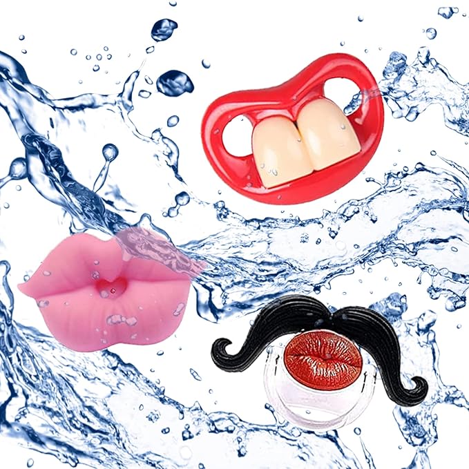 6PCs Funny Pacifier Infant Pacifier Cute Kissable Lips and Gentleman Mustache Teeth Pacifier Soft Silicone Cute Pacifier Design with Kiss Lip for Babies and Toddlers Shower Gift Unisex-BPA Free