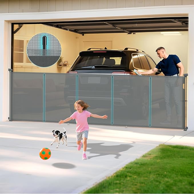 160 Inch Retractable Baby Gates Extra Wide, 42 Inch Extra Tall Retractable Gate for Indoor/Outdoor, 13 Foot Reinforced Retractable Dog Gate with Reinforcement Rod for Doorways, Stairs, Garage