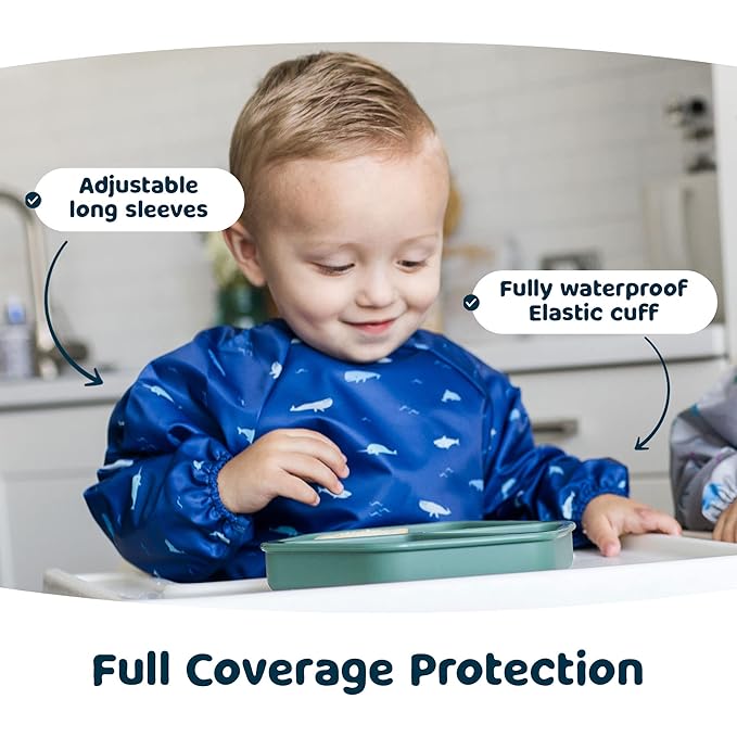 Tiny Twinkle Long Sleeve Bib for Babies & Toddlers – Waterproof Smock Bib for Eating – Machine Washable & Mess-Proof, Baby Feeding Essential & Shower Must-Have(Ocean Life, 2-4Y)
