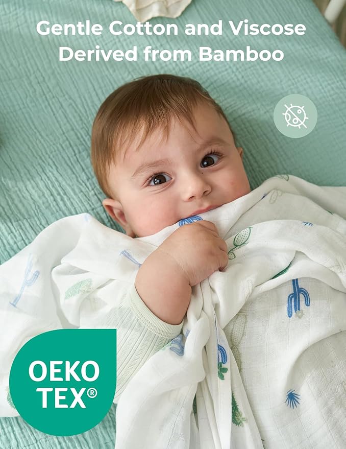 Momcozy Muslin Best Wishes Swaddle Blankets, Ultra Soft Neutral Registry Essentials, Jungle Trails & Wild Pals, Breathable Large 47'' x 47'' Newborn Boys Girls Receiving Blanket