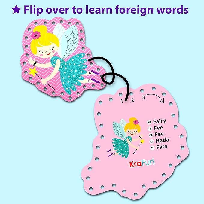 KRAFUN Beginner Unicorn My First Lacing Card Kit for Kids Arts & Crafts, 10 Easy Princess, Mermaid, Lacing Projects, Toddlers Lace Project, Fine Motor Preschool Skills Toys