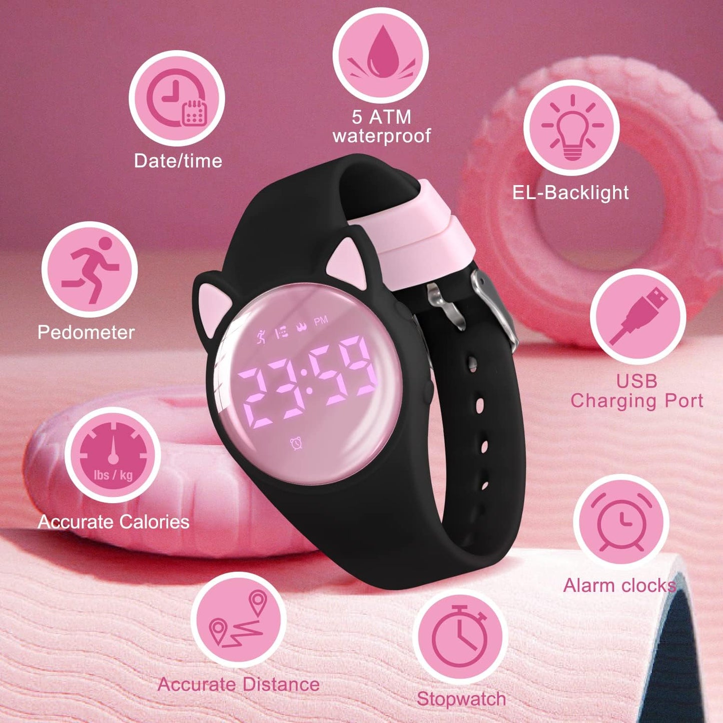 Kids Watches for Girls Boys Digital Sport Watch with Step Counter Pedometer Vibration Alarm Clock, No App Waterproof Fitness Tracker Kids Watch Boys Girls Teens Students Ages 5-16