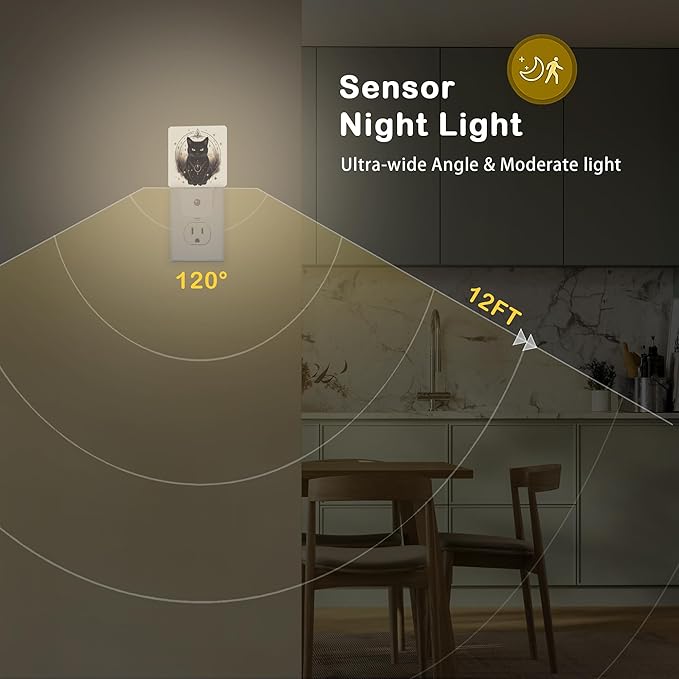 Black Cat Night Lights Plug into Wall, Funny Cats Auto Sensor LED Night Lamp for Men Women Boys Girls Holiday Presents Gifts