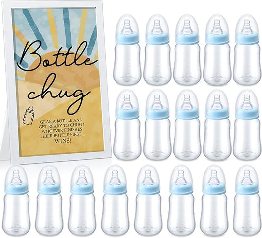 Roowest Bottle Chug Baby Shower Game Favors Including 18 Pcs Feeding Bottles with 1 Sun Theme Bottle Chug Wooden Sign for Gender Reveal Baby Shower Party Supplies