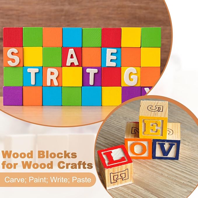 Barydat 300 Pcs 1 in Wooden Cubes, Unfinished Wooden Blocks for Crafting Natural Craft Wood Square Blank Cube for DIY Project Baby Showers