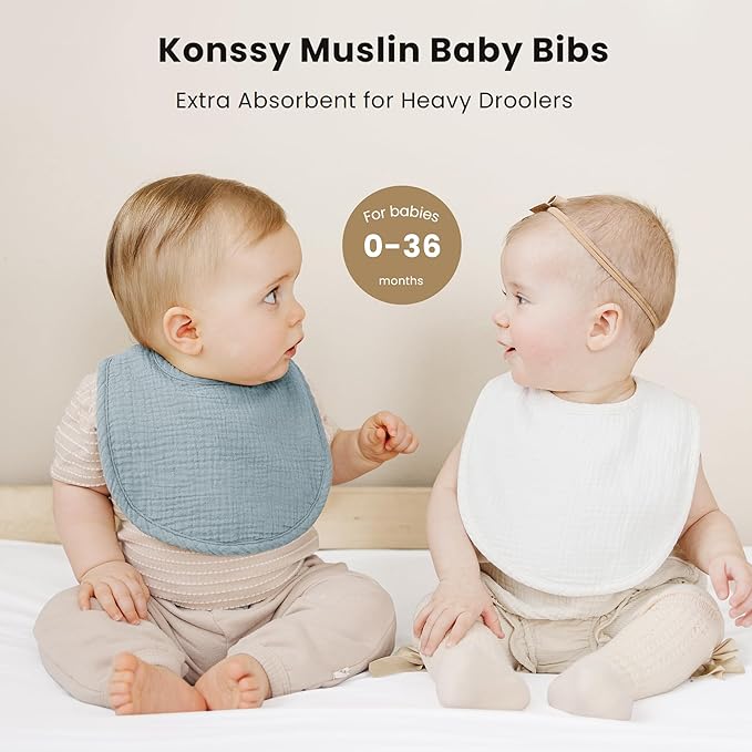 Konssy Muslin Baby Bibs 8 Pack Baby Bandana Drool Bibs Cotton for Unisex Boys and Girls, Soft Absorbent Set for Teething and Drooling