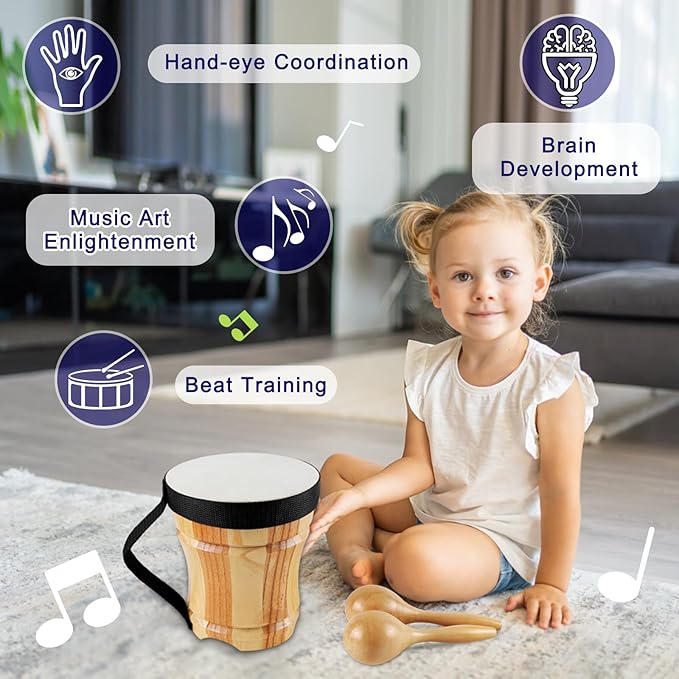 LOOIKOOS Toddler Musical Instruments for Kids Ages 5-9 Montessori Toys for Toddlers 3-5 Wooden Percussion Instruments Drum set for Kids Gifts