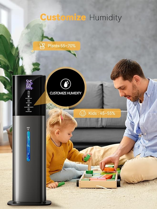 Humidifiers for Bedroom, 8L Quiet Humidifiers for Large Room with Timer, 360°Nozzle, 3 Speed Ultrasonic Cool Mist Humidifier with Humidistat for Baby, Customize humidity for Home Adults Plants