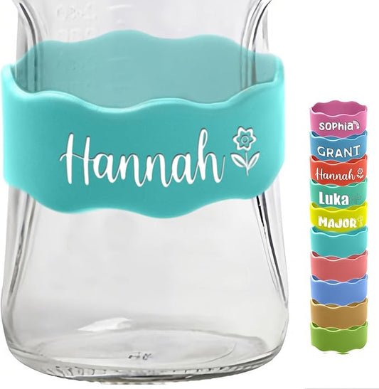 Custom Baby Bottle Labels for Daycare Personalized Water Bottle Name Bands Engraved Name Silicone Labels Reusable Waterproof Dishwasher Safe Sippy Cup Tags
