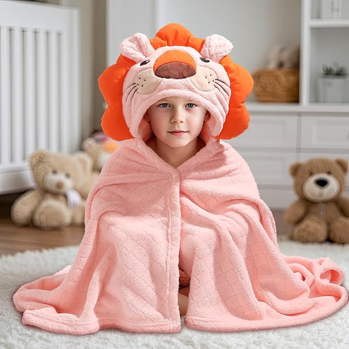 Toddler Bath Towel Hooded Kids Towels Bath Baby Towel with Hood for Boy Girl 0-5 Years, 2-Pack Soft Absorbent Baby Bath Toddler Towels, Large Thick 50''x32'' Pink &Orange Set