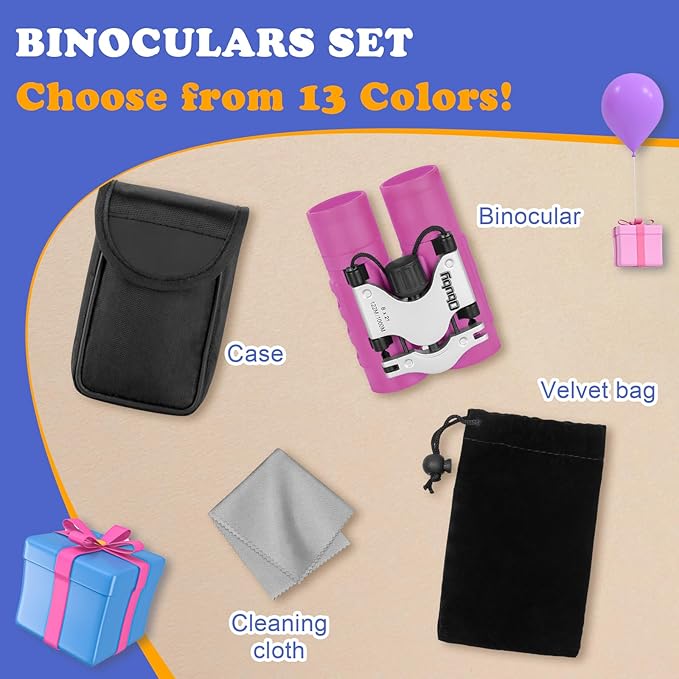 Obuby Real Binoculars for Kids Gifts for 3-12 Years Boys Girls 8x21 High-Resolution Optics Compact Toy Binocular for Bird Watching,Travel, Camping