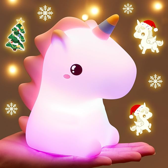 Unicorn Toys for Girls Age 4-6, 16 Colors Night Light for Kids Night Light, Silicone+Dimmable Toys for Girls, Toddler, Baby, Rechargeable Nightlight for Kids Room