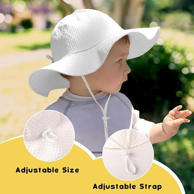 HONGTEYA Baby Sun Hat Toddler Girl Beach Hat Adjustable Outdoor Summer Hat UPF 50+ Sun Protection Wide Brim Infant Kids