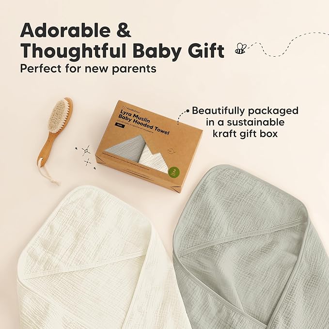 KeaBabies Muslin Hooded Baby Towels for Newborn Girls, Boys - 2-Pack, 30x30 Organic Cotton Baby Bath Towels Hooded, Soft Absorbent, Toddlers, Kids, Infant, Newborn Bath Essentials (Graphite, Petite)
