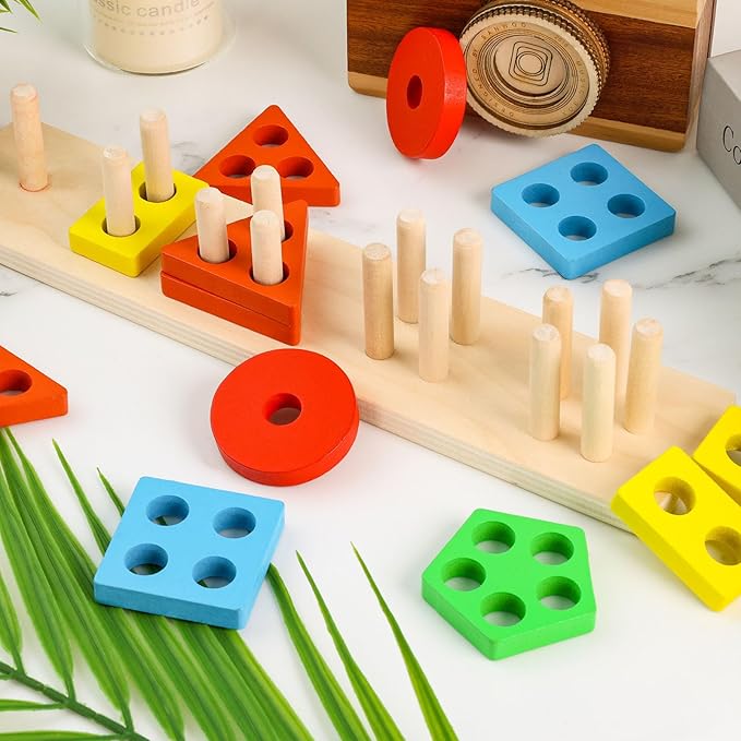 3 otters Wooden Sensory Toys for Toddlers Montessori Stacking and Sorting Learning Toy Activities Puzzles 20 PCS Medium