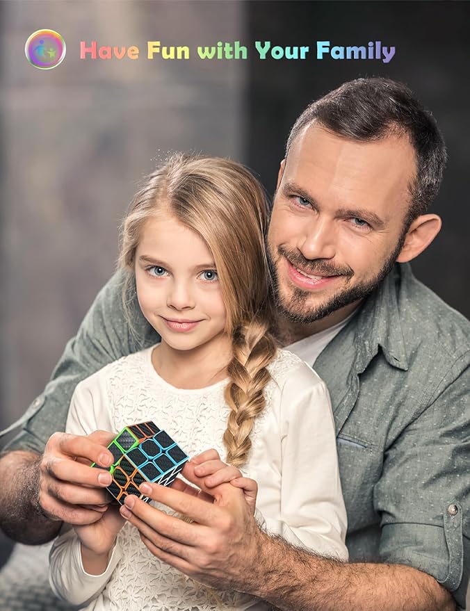 ROXENDA Speed Cube Set, Magic Cube Set of 2x2x2 3x3x3 Pyramid Cube Smooth Puzzle Cube (Carbon Fiber)