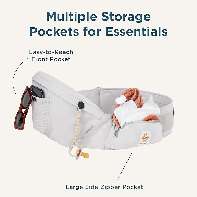 Ergobaby Lift Ergonomic Baby Hip Seat Carrier with Storage, Comfortable Wide Waistbelt and Lumbar Support (17lbs - 45lbs) - Anti-Slip Toddler Carrier - Onyx Black