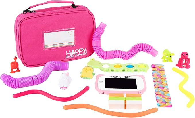 Travel Essentials for Kids – All-in-One Hanging Bag with Toddler Toys, Road Trip Activities for Kids, Sensory Toys & Travel Games for Airplane Trips, Car Rides - Boys & Girls 3+ Years, Toddler Pink