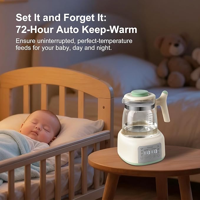 Instant Baby Water Warmer and Formula Dispenser, 1.5L Detachable Glass Tank with 6-Temp Settings, 72H Keep-Warm & Night Light, Universal for All Baby Bottles