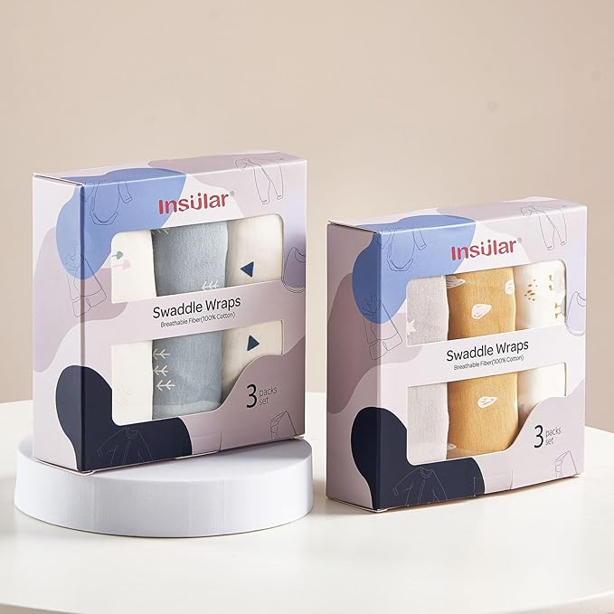 insular Baby Swaddle Wrap, Swaddle Blanket for Newborn and Infant, Adjustable Velcro Swaddling Set for Boy and Girl, Soft Cotton Baby Sleep Sack 3 Pack, Raindrop, Small(0-3M)