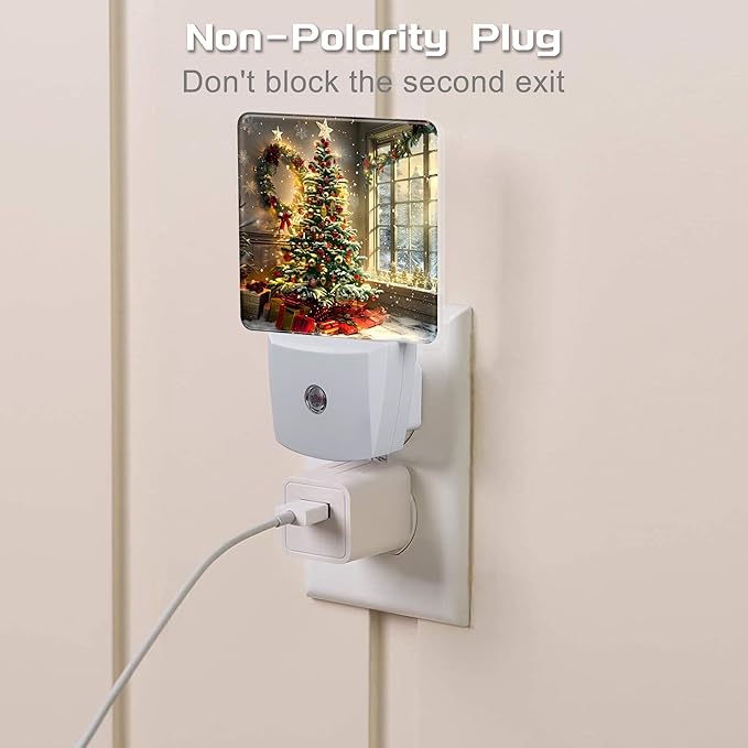 Christma Room Full of Gifts Night Light, Christmas Tree with Red and Gold Ornaments Dusk to Dawn Night Light Plug in, 0.5w Energy Saving Sleep Friendly NightLight for Kids Boys Girls Home Decor