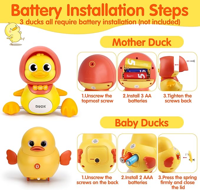 Baby Toys 6-12 Months Musical Duck Toy Set 3 4 5 6 7 8 9 10 Month Old Tummy Time Infant Newborn Crawling Moving Light Up Toys for Babies 9-12-18 Months Christmas Birthday Shower Gifts for 1 Year Old