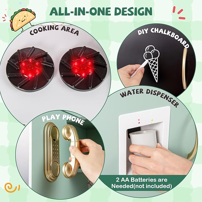 HONEY JOY Upgrade 39 in Kids Kitchen Playset, Large Wooden Little Chef Pretend Toy Kitchen Set w/Chalkboard, Telephone, Utensils, Oven, Microwave, Sink, Storage, Play Kitchen for Toddlers, Green