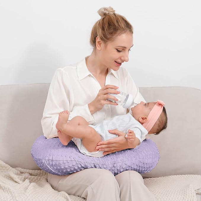 Nursing Pillow and Positioner, Breastfeeding, Bottle Feeding, Baby Sitting Support with Removable Ultra Soft Cover, Tummy Time Support for Baby Boys and Girls (Orchid)