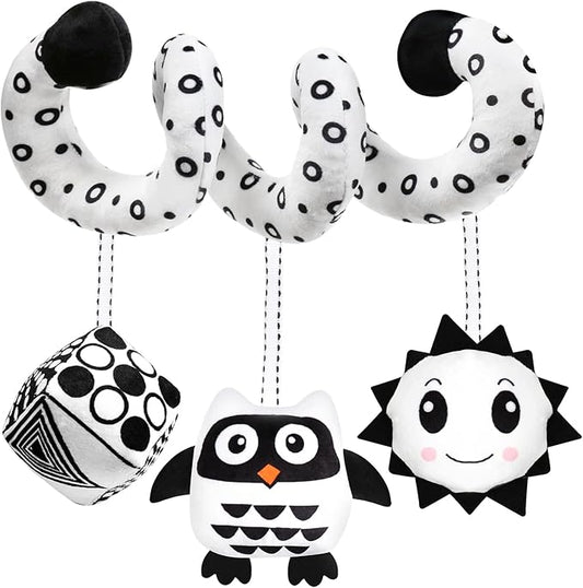 Baby Spiral Hanging Stroller and Car Seat Toys Black and White High Contrast Sensory Toy Newborn Plush Activity Toys Party Favors Quality Gifts for Baby Shower -OWL