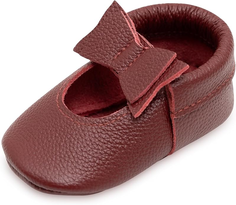 BirdRock Baby Bow and Knot Moccasins - Genuine Leather Baby Girl Shoes
