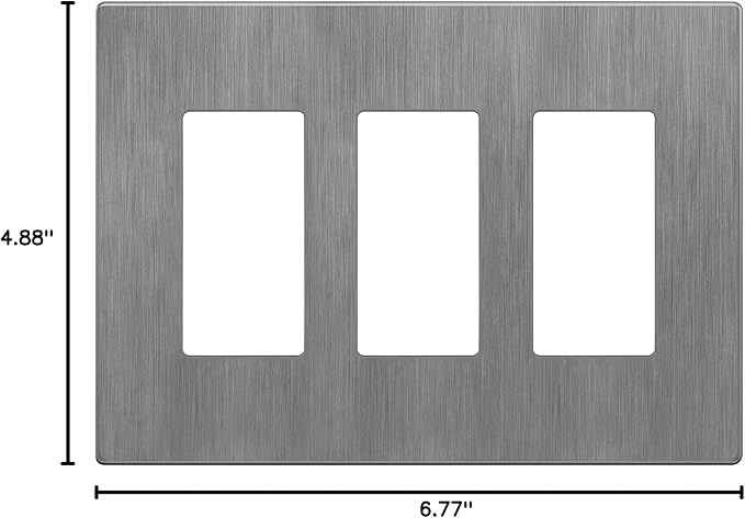 LIDER Brushed Finish Decorator Switch Cover, Screwless Wall Plate, Mid-Size 3-Gang 4.88" x 6.77", Unbreakable Polycarbonate Thermoplastic, UL Listed, LSWP-33M-BGY, Brushed Gray