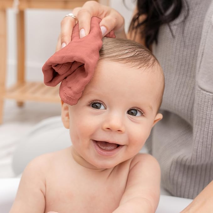 Comfy Cubs Muslin Baby Washcloths 10 Pack - Soft 6-Layer Cotton Wash Cloths for Sensitive Skin - 10"x10" Large, Gentle, Absorbent Infant Essentials for Newborn and Toddlers - Dusty Rose