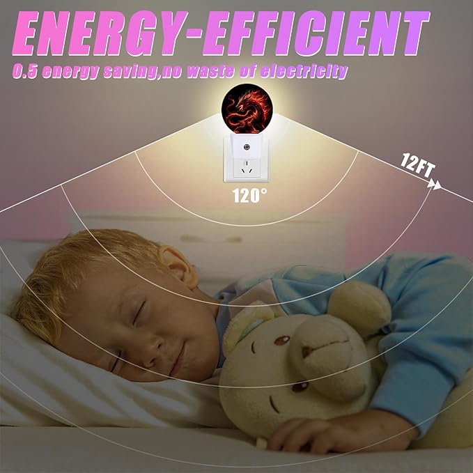 Red Dragon Night Light LED Lamp Round Plug into Wall Nightlight with Dusk to Dawn Sensor Home Hallway Stairway Kitchen Decor