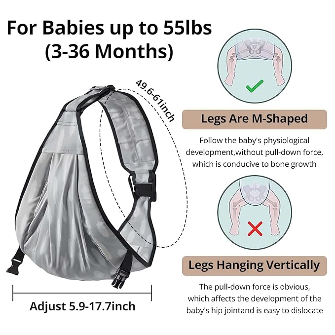 Baby Sling Carrier with Hip Seat - Adjustable & Safety Certified, Ergonomic Non-Slip Design for Newborn to Toddler (0-36 Months) -Carrying 8-35lbs Gray Feather