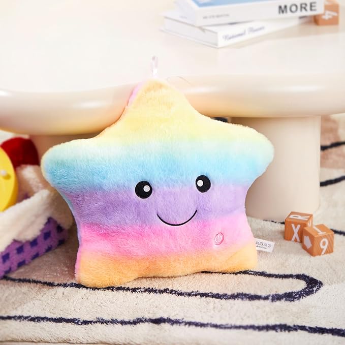 WEWILL 13'' Rainbow Light up Twinkle Star Glowing LED Night Light Plush Toy Pillows Stuffed Animal Birthday Christmas Holiday Valentines Gifts for Toddlers Girls
