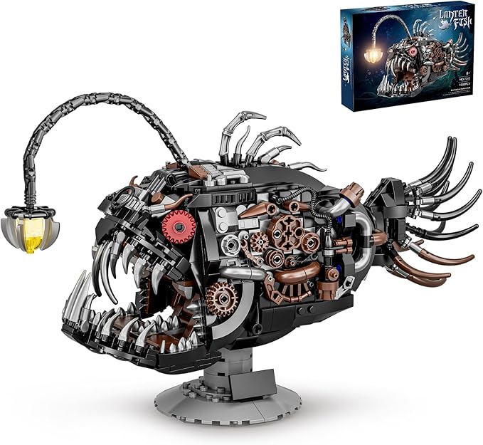 Mechanical Lantern Fish Building Set,Sea Animal Building Block Toy,Home Decor Gift for for Adults and Kids 1038PCS ﻿