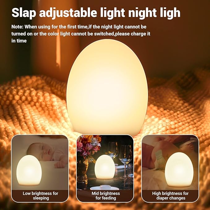 Cute Kids Night Light Night Lamp Night Lights for Kids Bedroom Toddler Baby Portable Silicone Battery Led Nightlight Nursery(Egg)