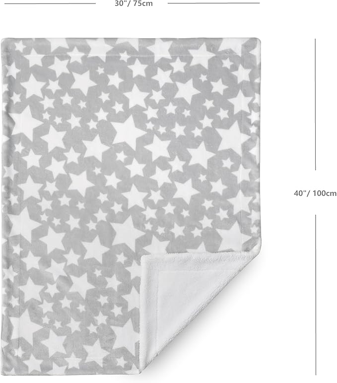 CREVENT 30"X40" Cozy Soft Warm Two Layers Sherpa Baby Blanket for Girls Boys, Newborn Essentials for Infant, Baby Shower Receiving Gift - Star Grey 75X100cm