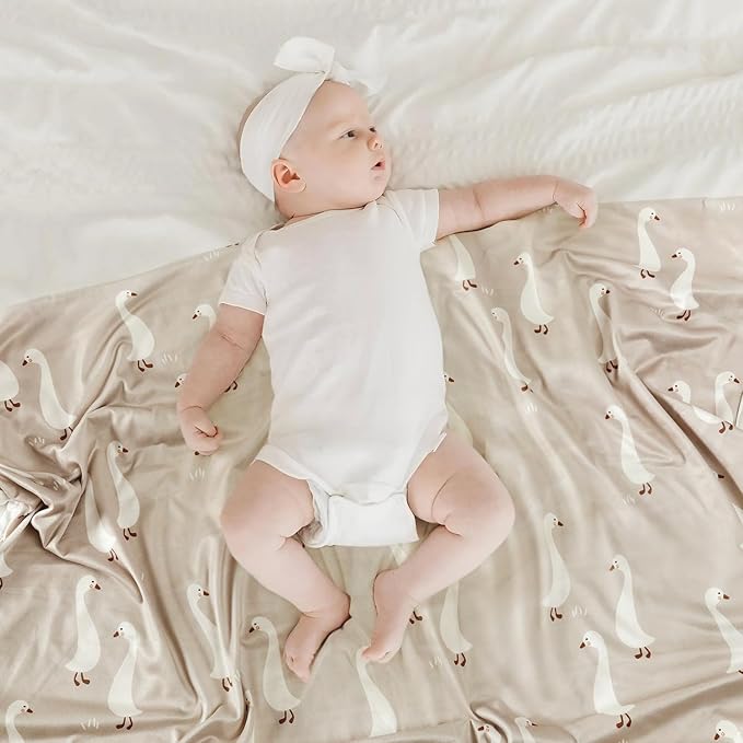 GRSSDER Baby Blankets Super Soft Stretchy Jersey Swaddle Blanket 2 Pack for Baby Boys, Double Layer Reversible Receiving Blankets 34 x 44, Extra Large for Swaddling, Cute Duck & Rabbit