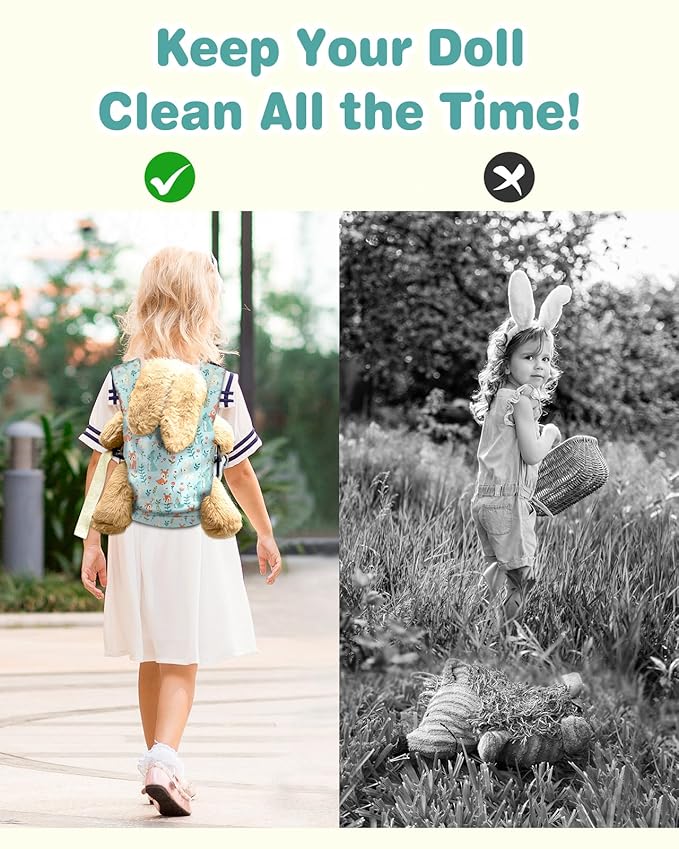 Lictin Baby Doll Carrier, Front and Back Doll Accessories Carrier for Little Girls, with Adjustable Straps for Stuffed Animal Reborn Baby Doll