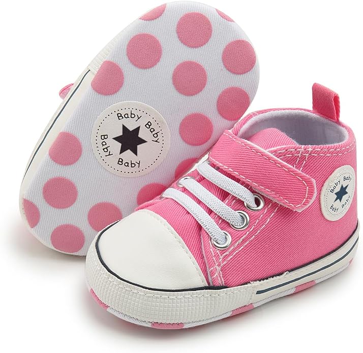 Meckior Baby Girls Boys Canvas Sneakers Soft Sole High-Top Ankle Infant First Walkers Crib Shoes