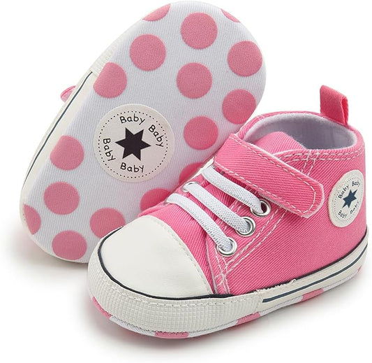Meckior Baby Girls Boys Canvas Sneakers Soft Sole High-Top Ankle Infant First Walkers Crib Shoes