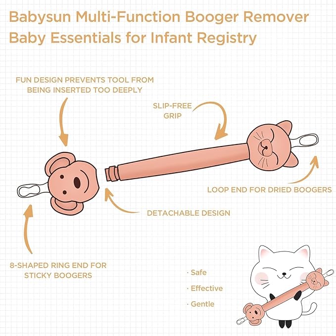 3 in 1 Baby Booger Remover and Baby Ear Cleaner Tool Baby Nose Cleaner with Soft Silicone End Dual Ear Wax and Snot Remover Safe Nasal Picker for Newborns Infants & Toddlers, BPA Free