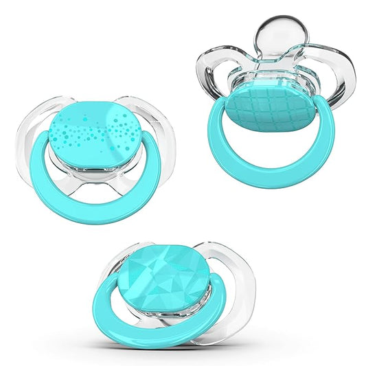 Smilo Baby Pacifier with Orthodontic Design for Healthy Dental Development - Stage 2 for Babies 3-9 Months - Pack of 3X 100% Silicone Pacifiers BPA Free - Aqua Blue