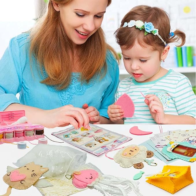 Flet Sewing Kit for Kids Arts and DIY Crafts Kit for Girls Handmade Animal Hanging Charms Beginner 8-10-12 Birthday Gift