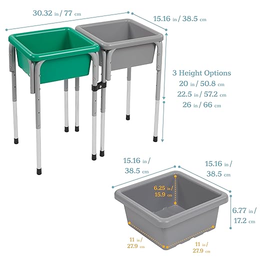 ECR4Kids 2-Station Sand and Water Adjustable Play Table, Sensory Bins, Grey/Emerald
