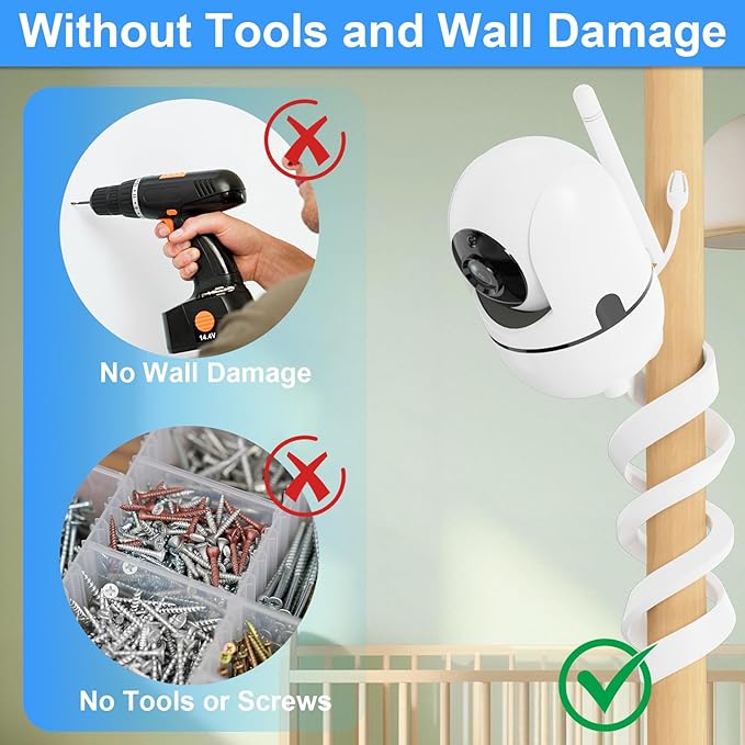 Flexible Baby Monitor Mount for HelloBaby HB6550/Pro/HB6560/HB6240/HB65/HB6351/HB6339/ HB66 Baby Camera Mount Adjustable Long Gooseneck Bracket, Baby Monitors Holder No Tools or Wall Damage (20 inch)