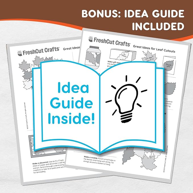 120 Pieces Fall Leaf Paper Cutouts with IDEA Guide, 2-Sided US Made Card Stock Punch Out Maple, Oak, and Birch Leaves for Bulletin Boards, Classroom Decor, Autumn Crafts, DIY Scrapbook, and Posters