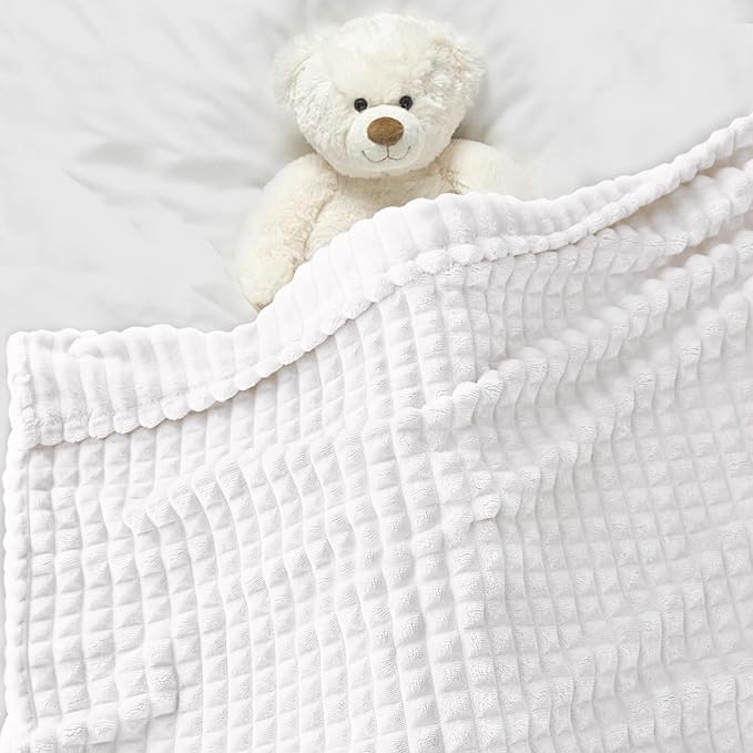 HOMRITAR Baby Blanket for Boys Girls Fleece Super Soft Plush Fuzzy Cozy Toddler Blanket with Square 3D Jacquard Grid Design Luxury Lightweight Bed Blanket for Newborn Infant Cream, 30 x 40 Inch
